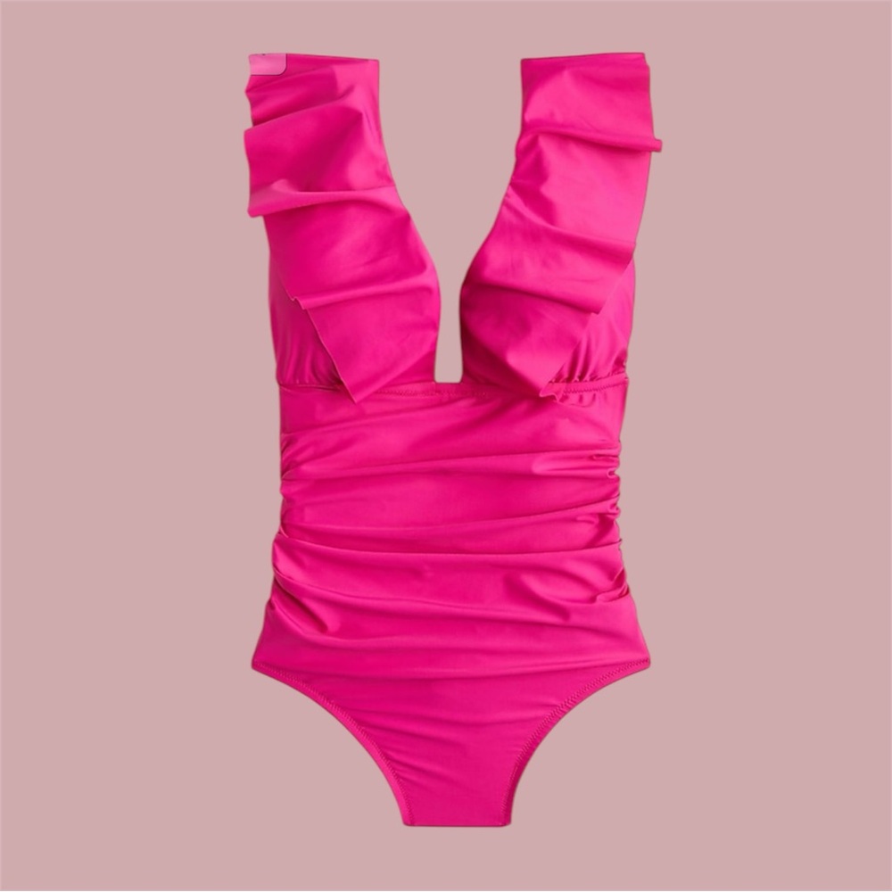 J. Crew Pink Ruffle One Piece Swimsuit